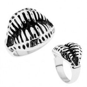 Šperky eshop - Mohutný prsteň z ocele 316L, vycerené zuby, čierna patina HH6.3 - Veľkosť: 75 mm
