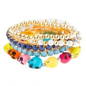 Šperky eshop - Multináramok - elastický, guľaté korálky, korálky v kotlíku, farebné lebky U28.17
