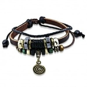 Šperky eshop - Multináramok, kožený pruh a šnúrky, farebné korálky, špirála S16.06