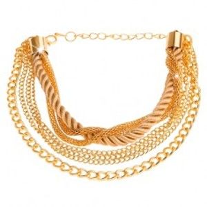 Šperky eshop - Multináramok zlatej farby, retiazky rôznych vzorov, špirálovito zatočená šnúrka S1.4