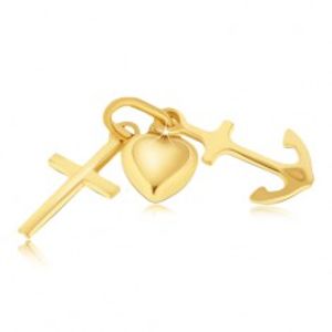 Šperky eshop - Multiprívesok zo zlata 14K - vypuklé srdce, kotva a krížik GG05.12