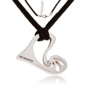 Šperky eshop - Náhrdelník - čierna kožená šnúrka, asymetrické srdce s kamienkom S45.02