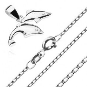 Šperky eshop - Náhrdelník - dva skákajúce delfíny, retiazka z oválnych očiek, striebro 925 S62.05