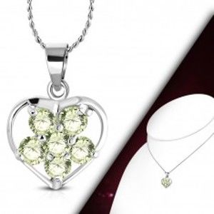 Šperky eshop - Náhrdelník - retiazka s príveskom, svetlozelený zirkónový kvet v obryse srdca AA14.05
