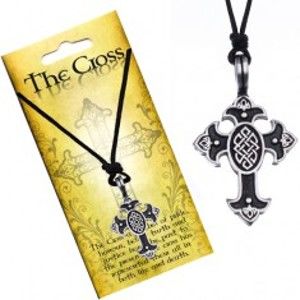 Šperky eshop - Náhrdelník na šnúrke, prívesok - kríž s keltským uzlom S5.18