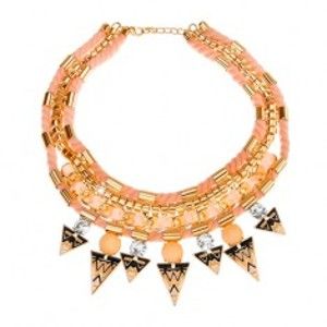 Šperky eshop - Náhrdelník, pletené šnúrky, stužka, trojuholníky s ornamentmi, zirkóny X47.5