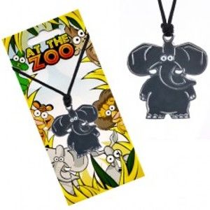 Šperky eshop - Náhrdelník s príveskom zvieratka, lesklý sivý slon, šnúrka AA46.10
