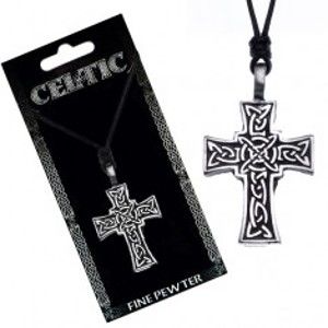 Šperky eshop - Náhrdelník so šnúrkou – čierny, keltský kríž Y51.14
