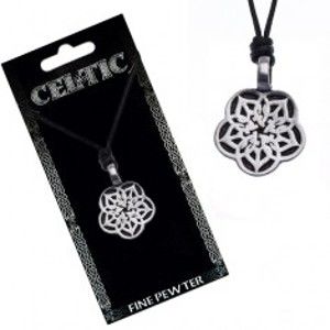 Šperky eshop - Náhrdelník so šnúrkou - čierny, kovový prívesok, keltský kvet Y51.17