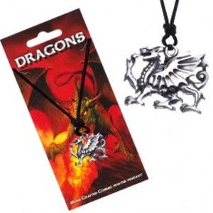 Šperky eshop - Náhrdelník so šnúrkou, dutý prívesok, profil draka Y54.09