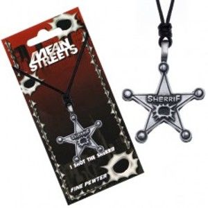 Šperky eshop - Náhrdelník so šnúrkou, kovový odznak, hviezda, nápis Sherrif S2.20