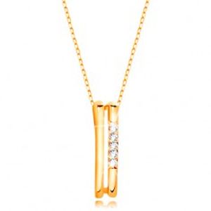 Šperky eshop - Náhrdelník v žltom 14K zlate - dva tenké zvislé pásiky, línia čírych zirkónov GG208.11