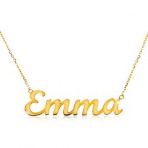 Náhrdelník v žltom 14K zlate - tenká ligotavá retiazka, lesklý nápis Emma