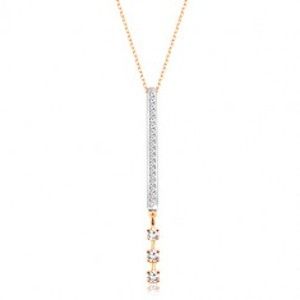 Šperky eshop - Náhrdelník z kombinovaného 9K zlata - úzky obdĺžnikový prívesok so zirkónmi GG219.28