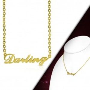 Šperky eshop - Náhrdelník zlatej farby, oceľ 316L, retiazka a prívesok - nápis Darling AA20.15