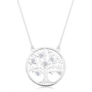 Šperky eshop - Náhrdelník zo striebra 925, retiazka a prívesok - strom života zdobený zirkónmi AC16.08