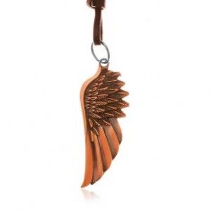 Náhrdelník z kože, prívesok - anjelské krídlo medenej farby