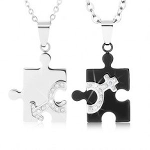 Šperky eshop - Náhrdelníky pre dvojicu z ocele 316L, puzzle dieliky v dvoch farbách U21.1