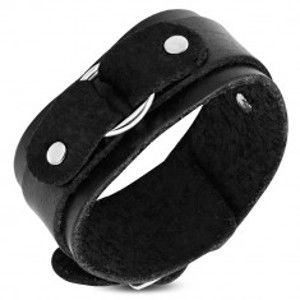 Šperky eshop - Náramok na ruku z čiernej kože, dvojvrstvový s kruhom S13.20