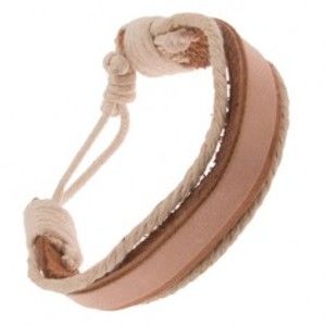 Šperky eshop - Náramok na ruku z kože - hrubý a tenký béžový pás, krémové šnúrky Q21.03