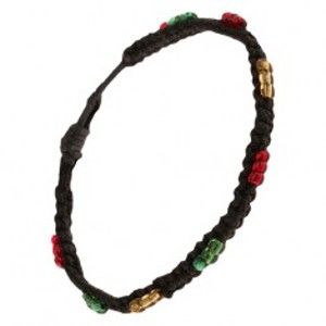 Šperky eshop - Náramok pletený z čiernych šnúrok, farebné korálkové čiarky S18.28
