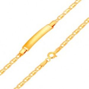 Šperky eshop - Náramok s platničkou zo žltého 14K zlata, podlhovasté články, lesklý obdĺžnik, 175 mm GG169.03