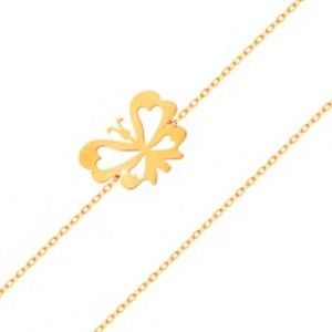 Šperky eshop - Náramok v žltom 14K zlate - jemná retiazka, plochý motýlik s vyrezávanými krídlami GG159.24
