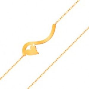 Šperky eshop - Náramok v žltom 14K zlate - vlnka a malé symetrické srdiečko, jemná retiazka GG159.19