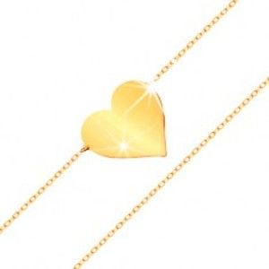 Šperky eshop - Náramok v žltom 14K zlate - zrkadlovolesklé ploché srdce, ligotavá tenká retiazka GG159.02