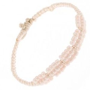Šperky eshop - Náramok z béžových šnúrok, perleťovoružové korálkové ovály S18.12