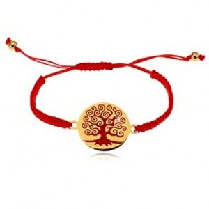 Šperky eshop - Náramok z červených motúzikov, okrúhly prívesok s červeným stromom Z24.12