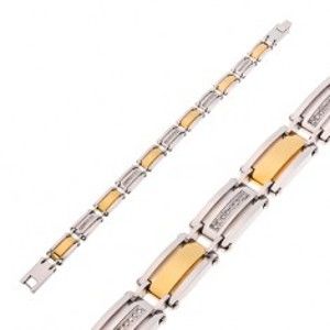 Šperky eshop - Náramok z chirurgickej ocele, dvojfarebné články, pásy čírych zirkónov Z48.06