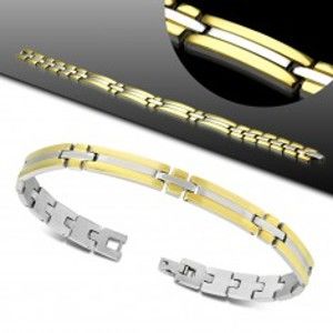 Šperky eshop - Náramok z chirurgickej ocele, dvojfarebné H-články a Y-dieliky, vysoký lesk AA20.27