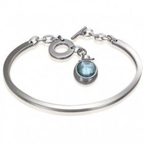 Šperky eshop - Náramok z chirurgickej ocele, neúplný ovál s visiacim modrým zirkónom AA20.24
