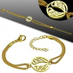 Šperky eshop - Náramok z chirurgickej ocele v zlatom odtieni, kruh s vyrezávaným krídlami AA25.14