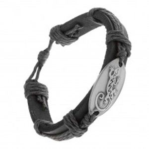 Šperky eshop - Náramok z čiernej syntetickej kože a šnúrok, lesklý ovál s jaštericou Z21.18
