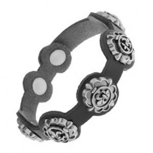 Šperky eshop - Náramok z čiernej syntetickej kože, patinované symboly Fleur de Lis Y34.08
