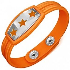 Šperky eshop - Náramok z gumy - oranžový s hviezdami a gréckym motívom AA35.18