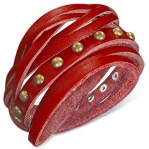 Šperky eshop - Náramok z kože - červený opasok vybíjaný polguľami S14.25