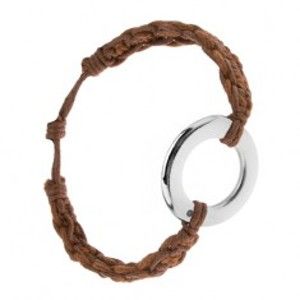 Šperky eshop - Náramok z orieškových a gaštanových šnúrok, kruhový prívesok S35.04