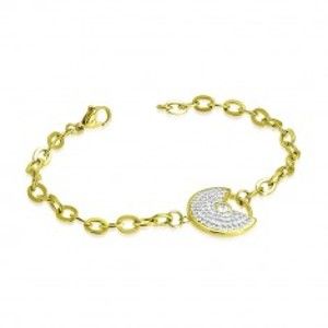 Šperky eshop - Náramok zlatej farby z ocele - ozdobný kruh s výrezom, číre trblietavé zirkóny S36.02