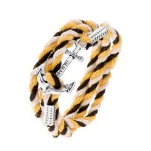 Šperky eshop - Náramok zo šnúrok čiernej, béžovej a žltej farby, lodná kotva Z36.5