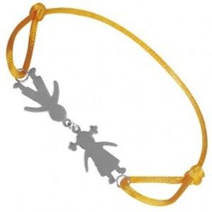 Šperky eshop - Náramok zo striebra 925 - chlapec a dievča na žltej šnúrke, spojení pri hlave T20.13