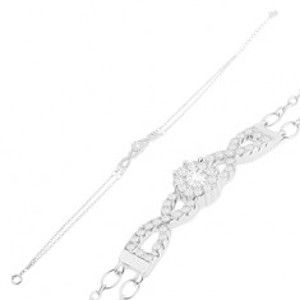 Šperky eshop - Náramok zo striebra 925, dvojitá retiazka, žiarivý zirkónový kvet, nastaviteľný SP49.11