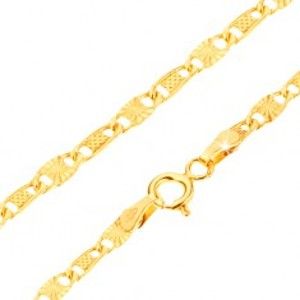 Šperky eshop - Náramok zo žltého 14K zlata - články s mriežkou a lúčovitými ryhami, 185 mm GG24.20