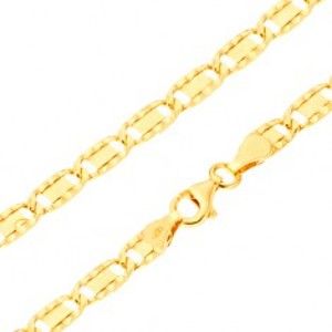 Šperky eshop - Náramok zo žltého 14K zlata - väčšie ploché články, ryhy, obdĺžnik, 200 mm GG25.01