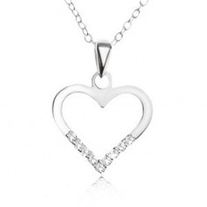Nastaviteľný náhrdelník - retiazka, obrys srdca, číre zirkóniky, striebro 925