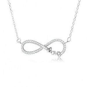 Šperky eshop - Nastaviteľný náhrdelník - striebro 925, prívesok znak nekonečna s kamienkami, nápis "Love" SP49.31