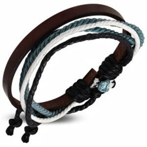 Šperky eshop - Nastaviteľný náramok - tmavohnedý pás z umelej kože, rôznofarebné šnúrky SP92.18