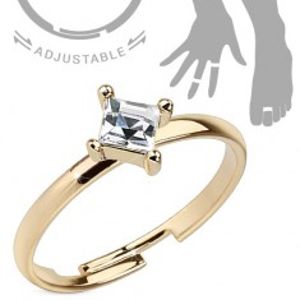 Šperky eshop - Nastaviteľný prsteň na ruku alebo nohu zlatej farby, štvorcový číry zirkón E2.20 - Veľkosť: 51 mm